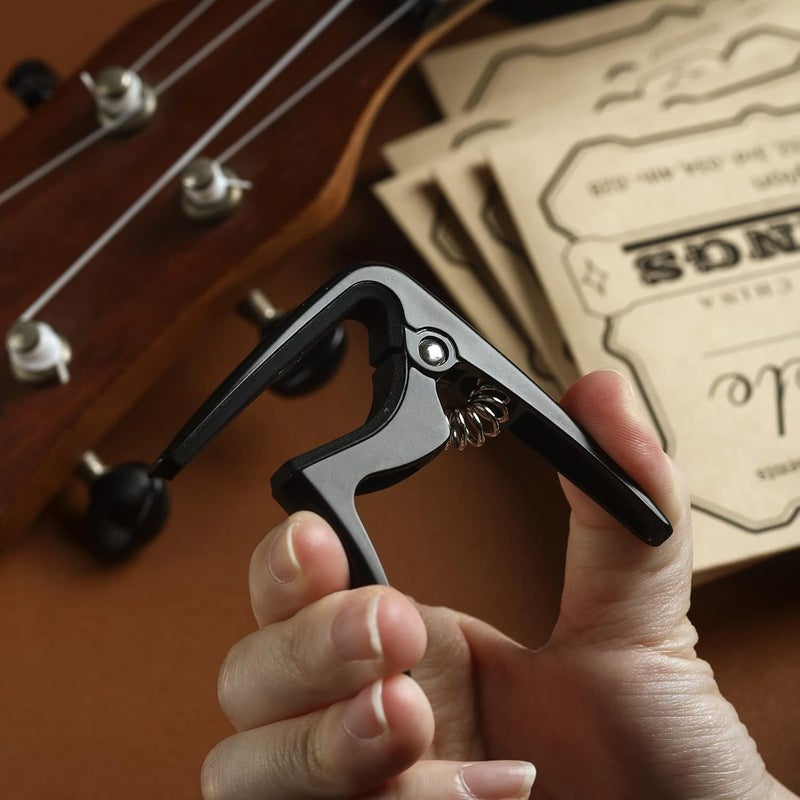 Donux Ukulele Capo for Soprano, Concert, Tenor, Baritone Ukulele with felt picks (Matte Black) - Image 4